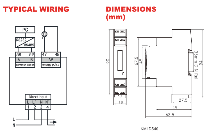 1 Phase 40A Din Rail Direct Reading Energy Meter - ONESTO - Standard Lighting