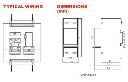 1 Phase 63A Din Rail Direct Reading Energy Meter - ONESTO - Standard Lighting