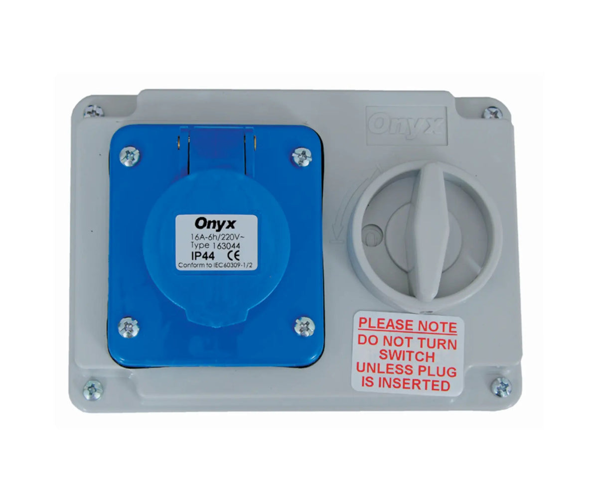 16A IP44 Switched Socket With Interlock Surface Mount - ONESTO - Standard Lighting