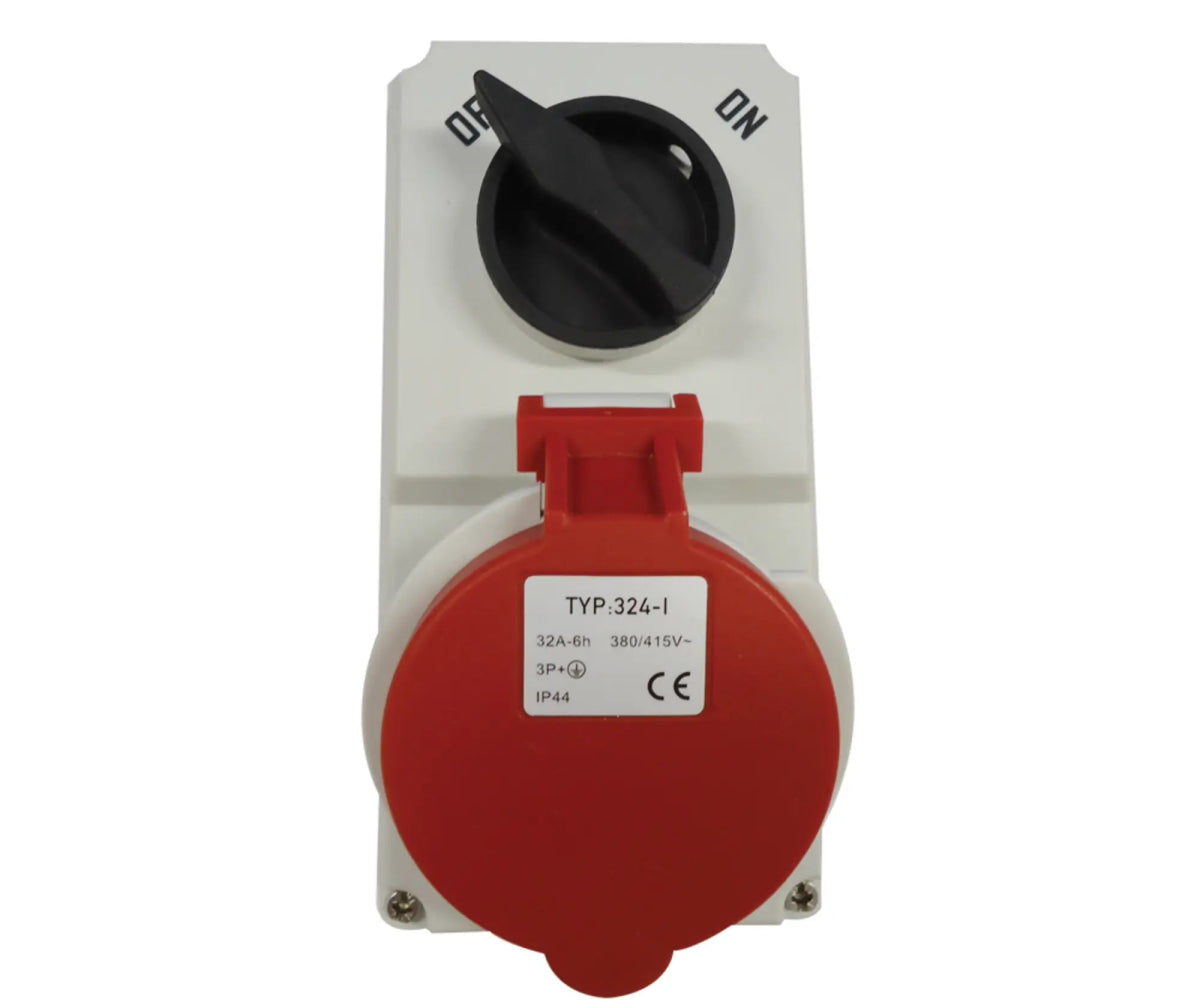 32A IP44 Switched Socket With Interlock Surface Mount - Econo - MCE ELECTRIC - Standard Lighting