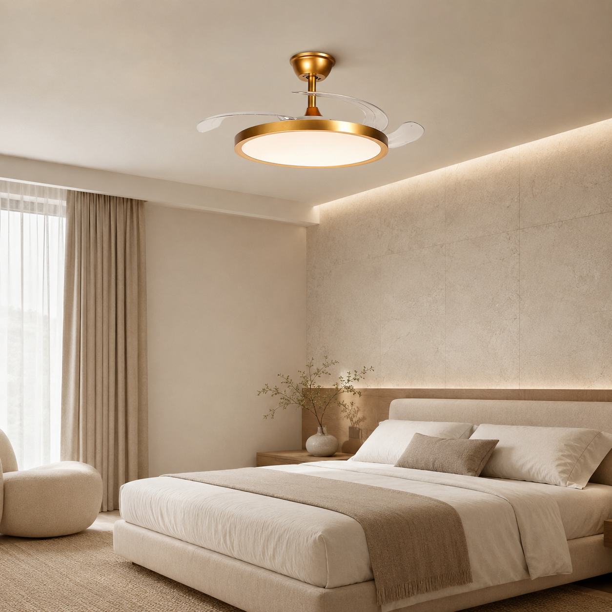 3 Blade Retractable Ceiling Fan - Gold