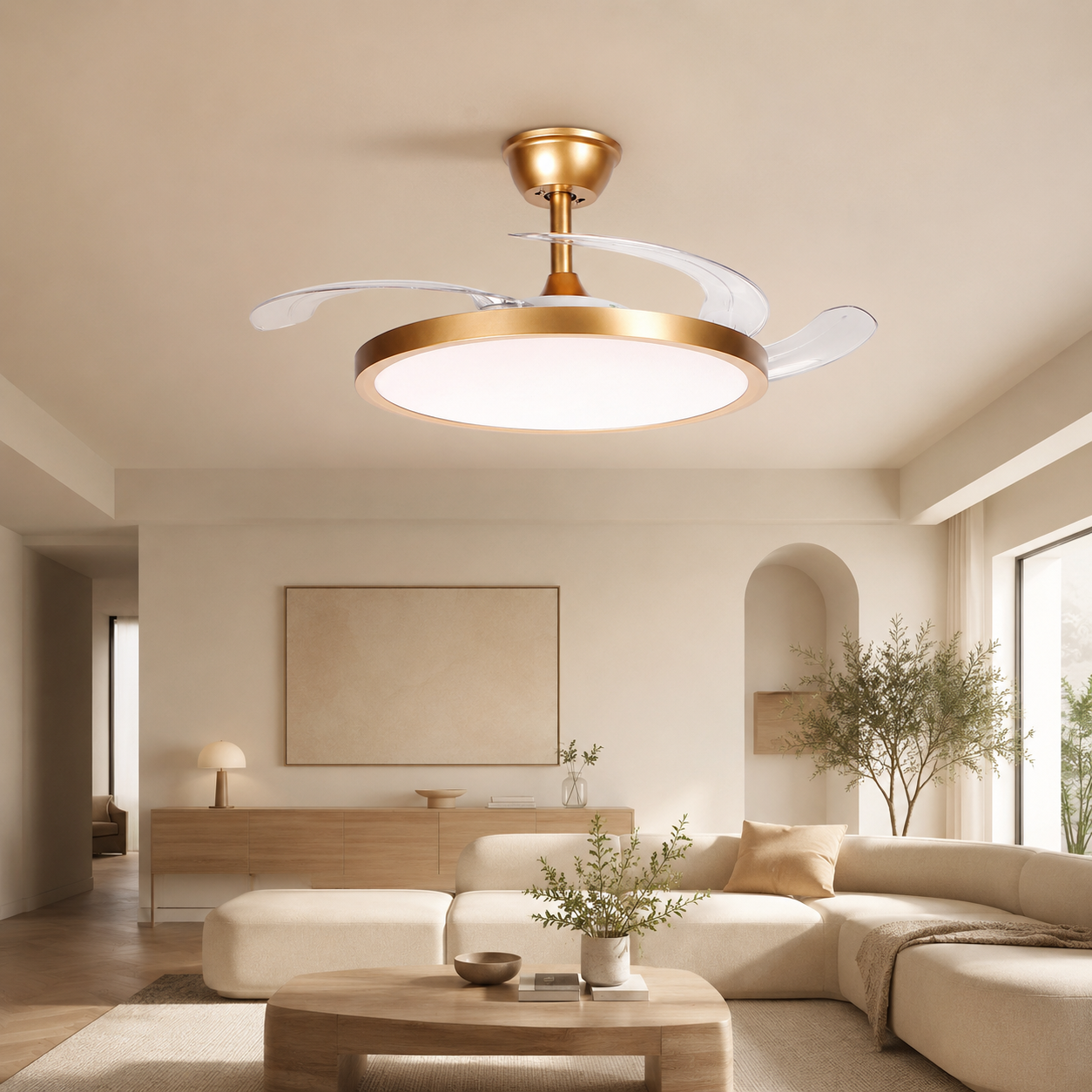 3 Blade Retractable Ceiling Fan - Gold