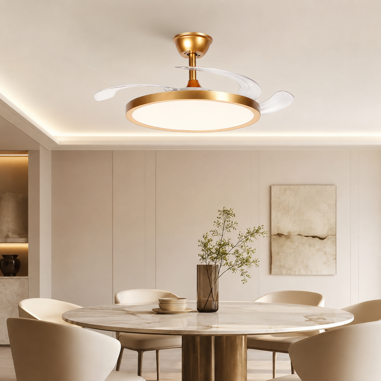 3 Blade Retractable Ceiling Fan - Gold