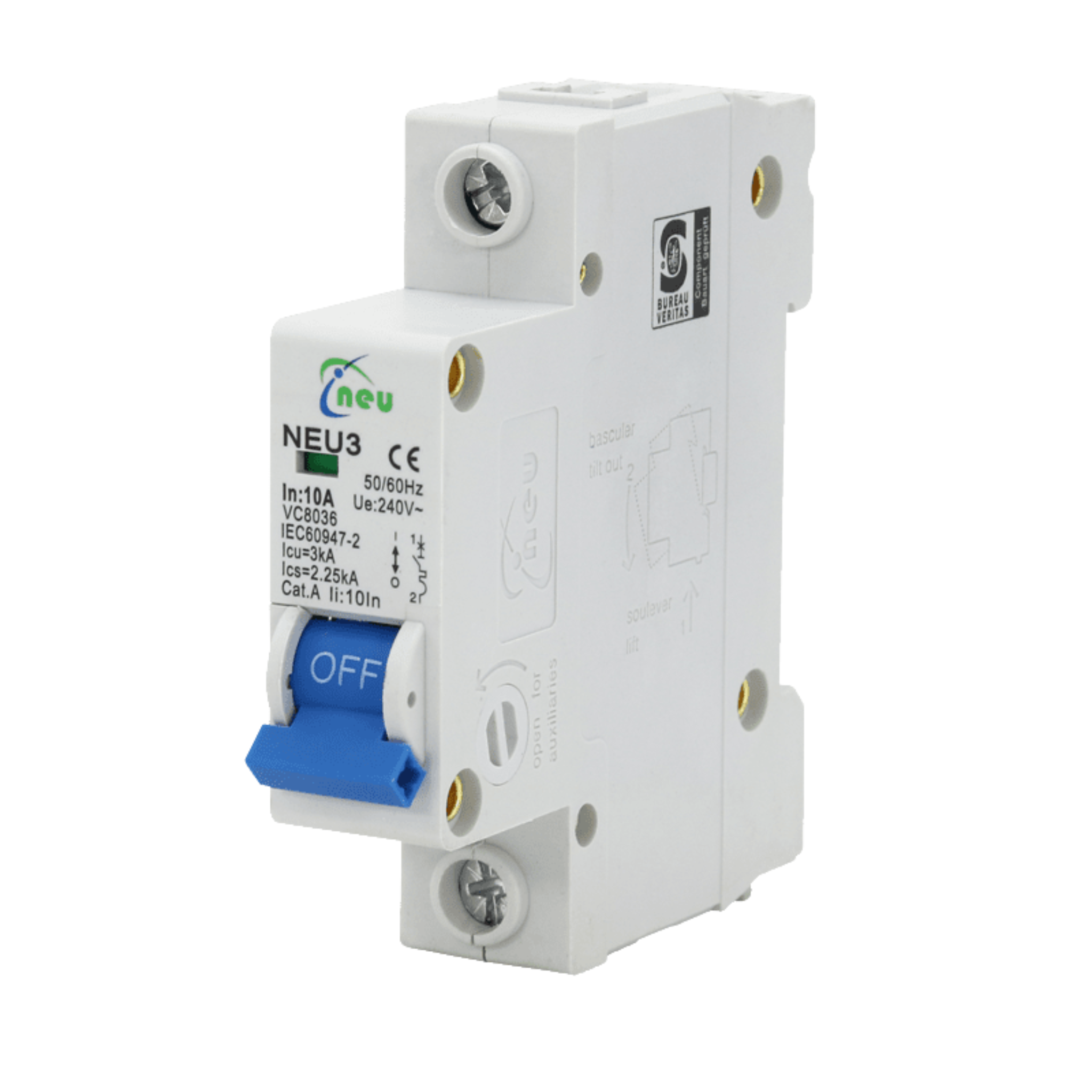 1 Pole 3kA Din Rail Circuit Breaker