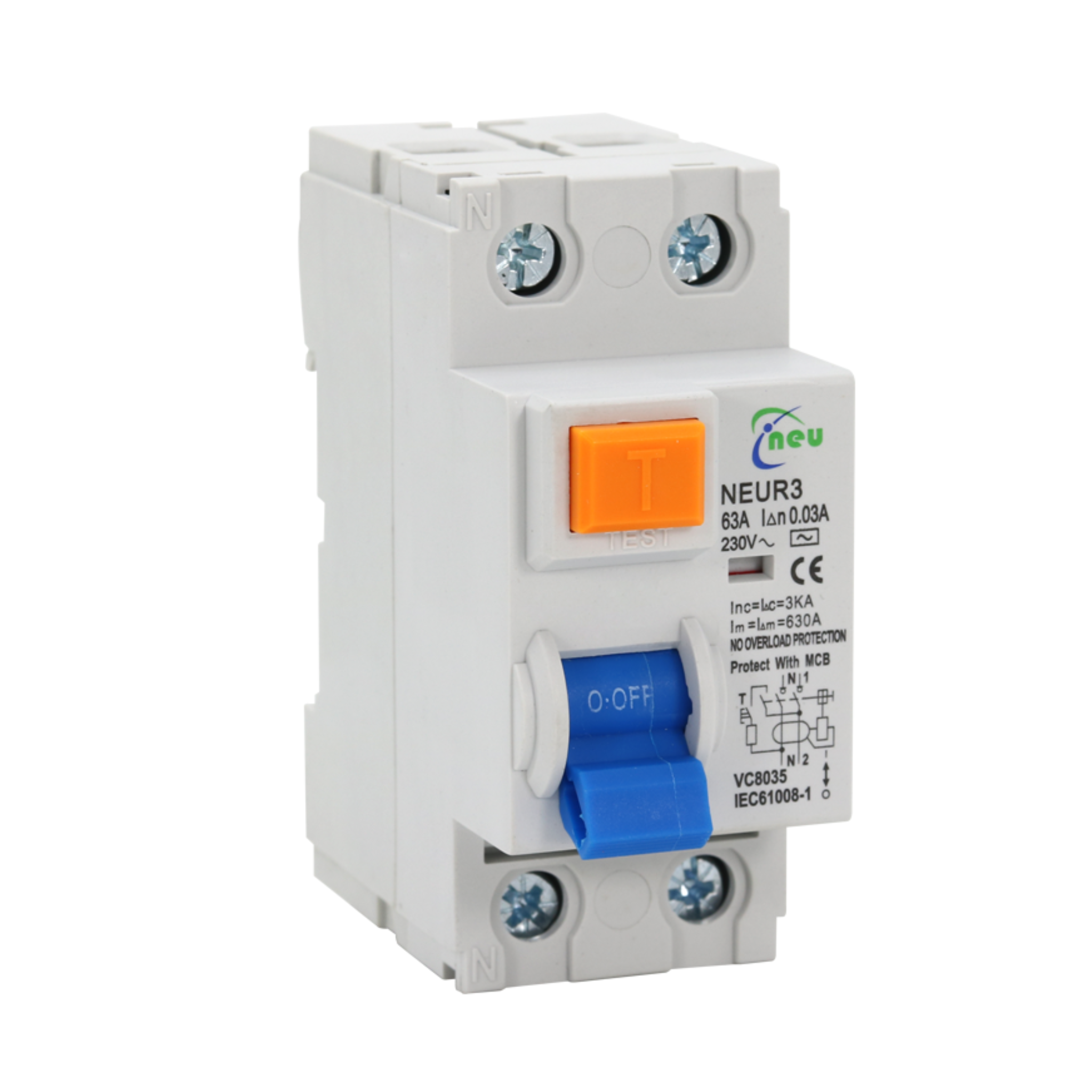 NEU 2 Pole 63A Din Rail Earth Leakage