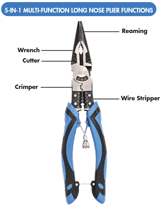 MCE 5 in 1 Multi - Functional Long Nose Pliers - MCE ELECTRIC - Standard Lighting