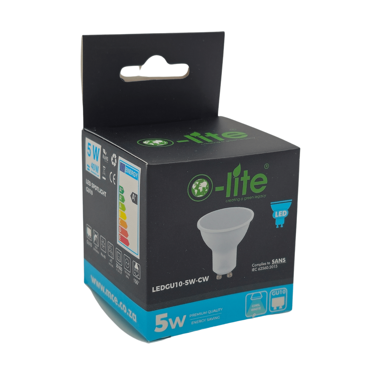 O - LITE GU10 5W LED LIGHT BULB 6500K COOL WHITE - PACK OF 10 - Standard Lighting (Pty) Ltd
