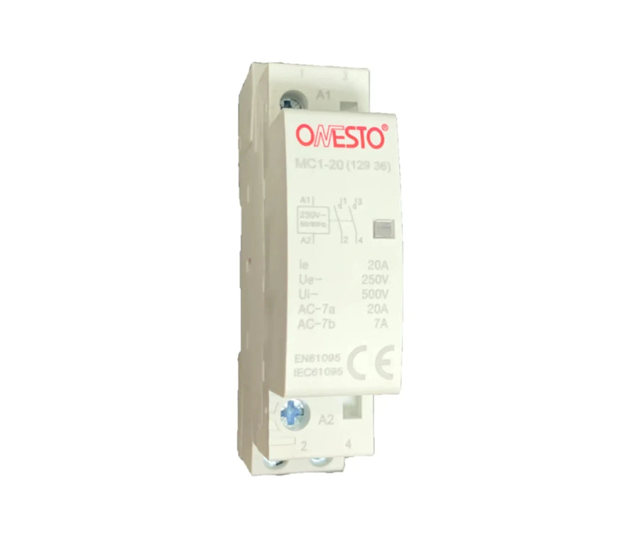Onesto 12946 2 Pole 25A Din Rail Modular Contactor - 1 NO + 1 NC - ONESTO - Standard Lighting