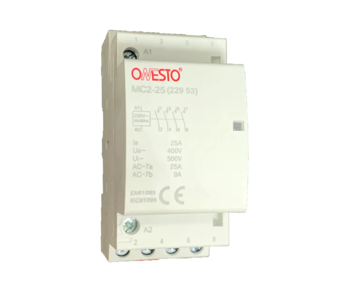 Onesto 22953 4 Pole 25A Din Rail Modular Contactor - 4 NO - ONESTO - Standard Lighting