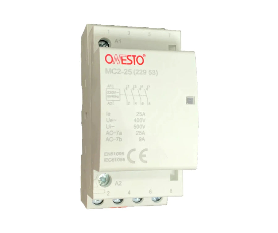 Onesto 22953 4 Pole 25A Din Rail Modular Contactor - 4 NO - ONESTO - Standard Lighting