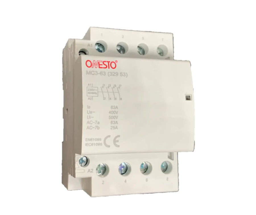 Onesto 32956 4 Pole 63A Din Rail Modular Contactor - 3 NO + 1 NC - ONESTO - Standard Lighting