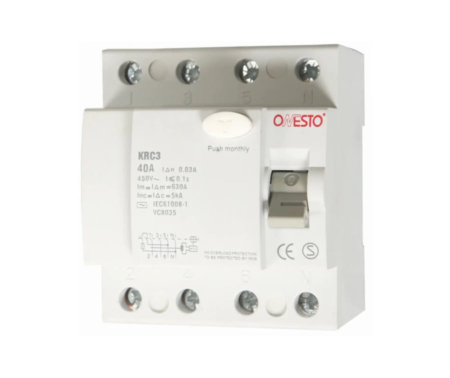 Onesto 4 Pole 80A Din Rail Earth Leakage - ONESTO - Standard Lighting