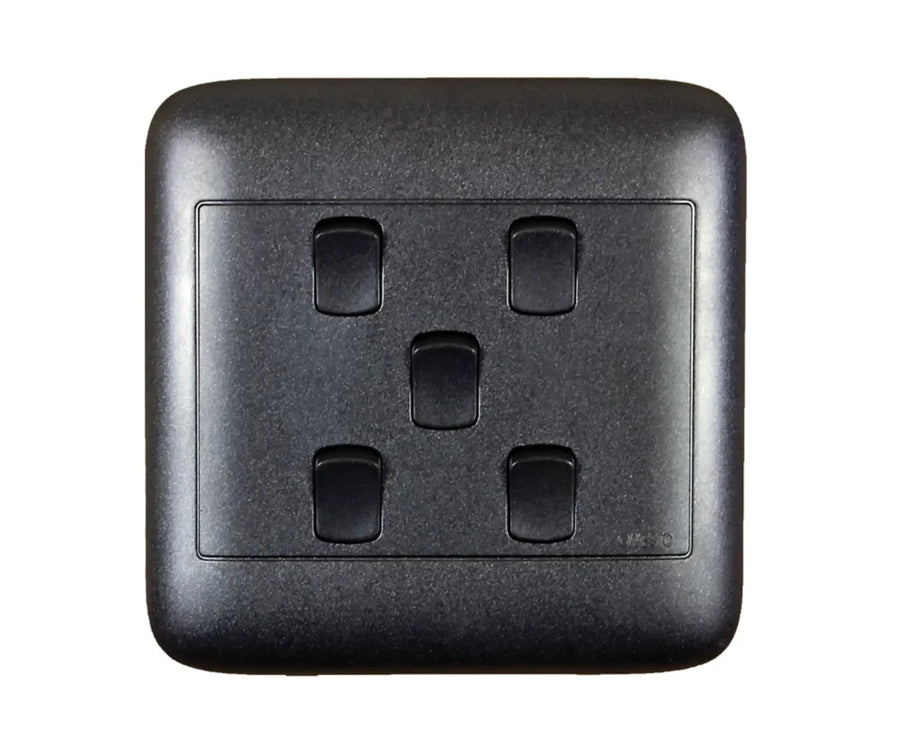 Oracle 4x4 5 Lever 1 Way Switch, Black - ONESTO - Standard Lighting