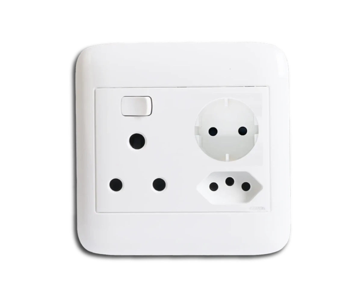 Oracle 4x4 Single Switched Socket + 1 x New ZA Socket + 1 x Schuko Socket - ONESTO - Standard Lighting