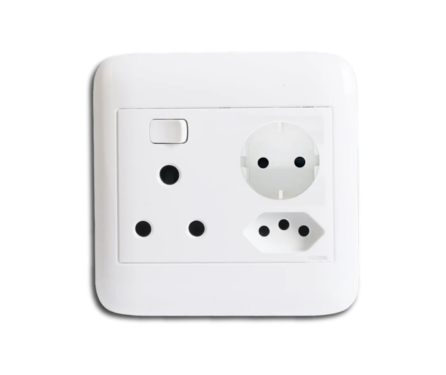 Oracle 4x4 Single Switched Socket + 1 x New ZA Socket + 1 x Schuko Socket - ONESTO - Standard Lighting