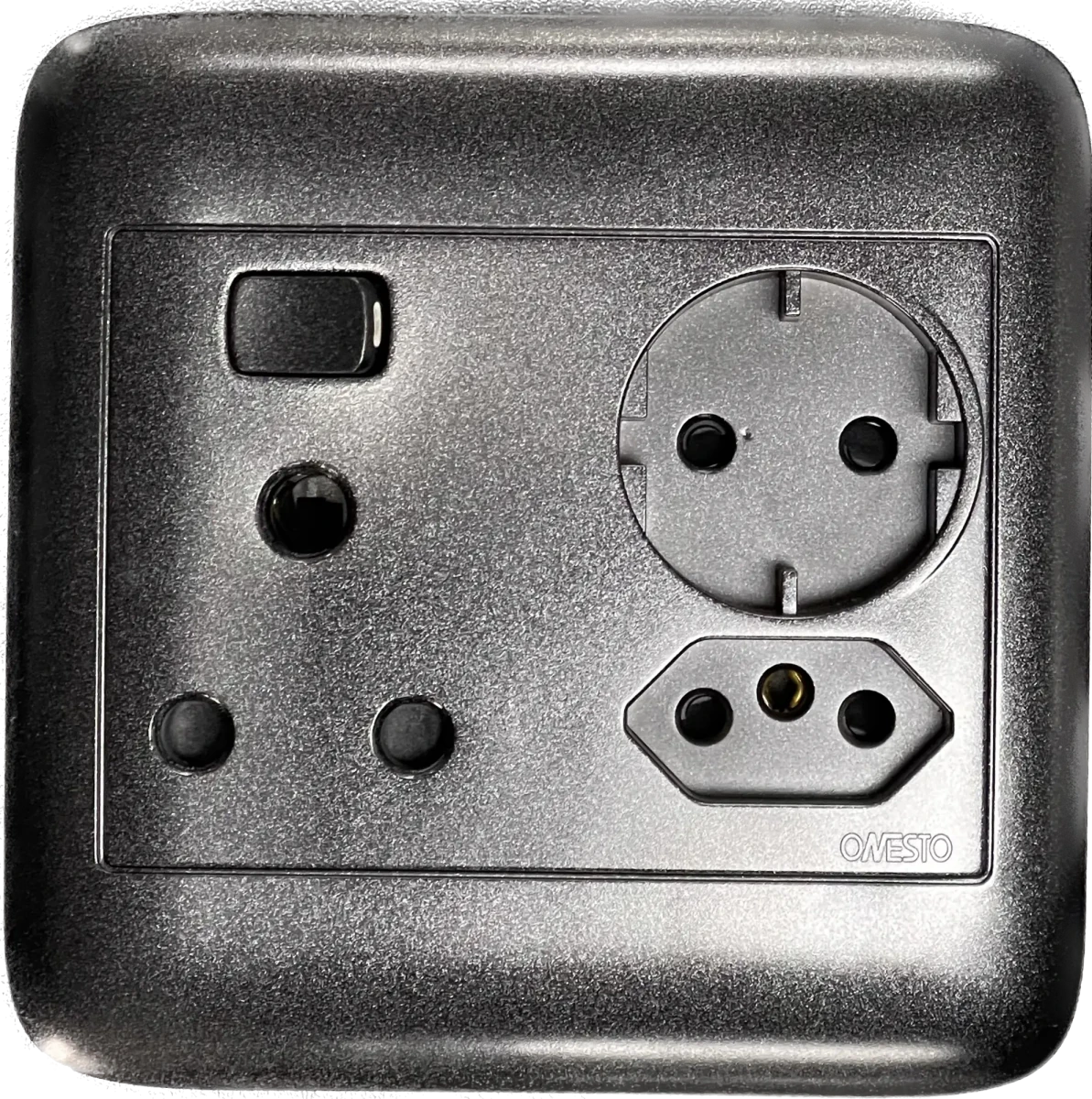 Oracle 4x4 Single Switched Socket + 1 x New ZA Socket + 1 x Schuko Socket, Black - ONESTO - Standard Lighting