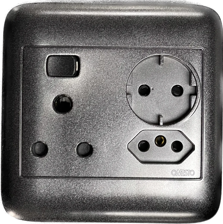Oracle 4x4 Single Switched Socket + 1 x New ZA Socket + 1 x Schuko Socket, Black - ONESTO - Standard Lighting