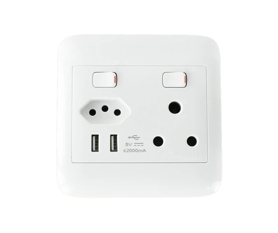 Oracle 4x4 Single Switched Socket + 1 x New ZA Socket + 2 x USB A - ONESTO - Standard Lighting