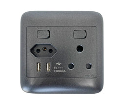 Oracle 4x4 Single Switched Socket + 1 x New ZA Socket + 2 x USB A, Black - ONESTO - Standard Lighting