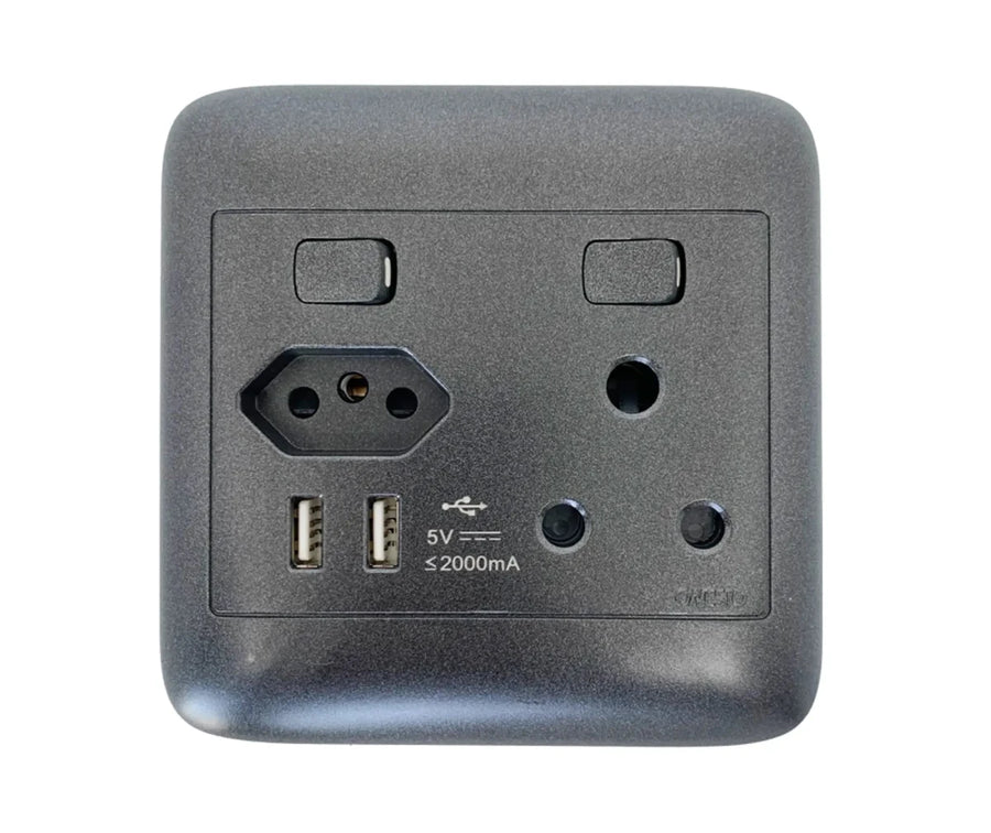 Oracle 4x4 Single Switched Socket + 1 x New ZA Socket + 2 x USB A, Black - ONESTO - Standard Lighting