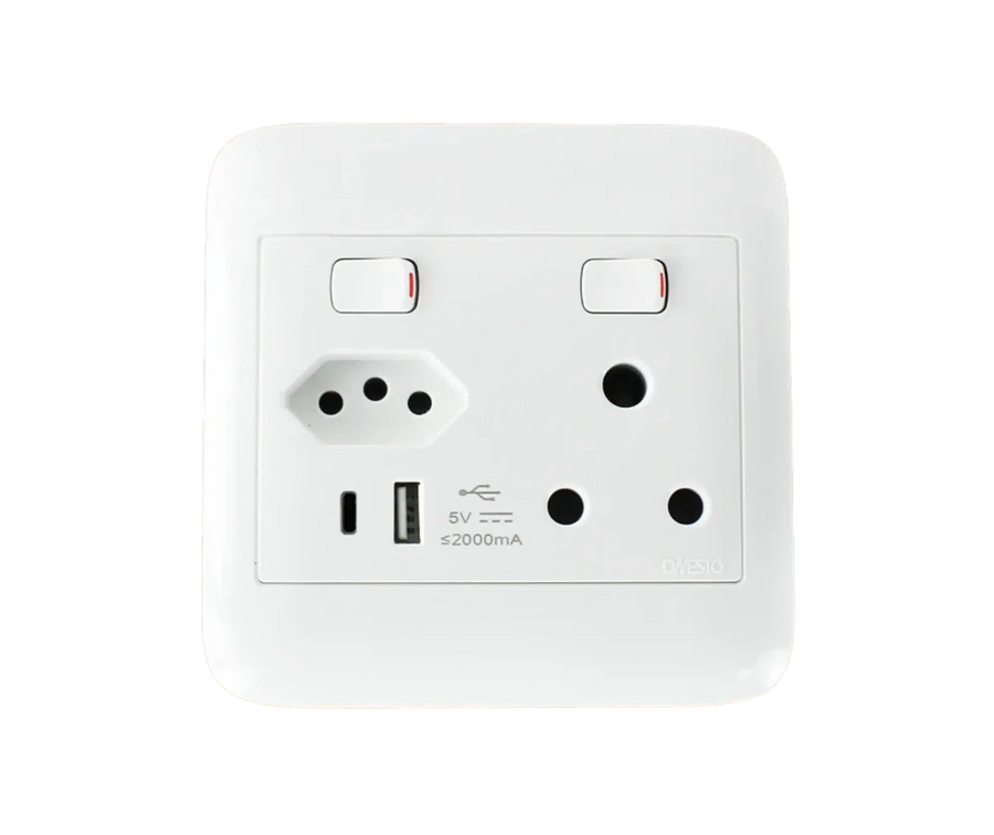 Oracle 4x4 Single Switched Socket + 1 x ZA Socket + 1 x USB A + 1 x USB C - ONESTO - Standard Lighting