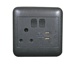 Oracle 4x4 Single Switched Socket + 2 x USB A, Black - ONESTO - Standard Lighting