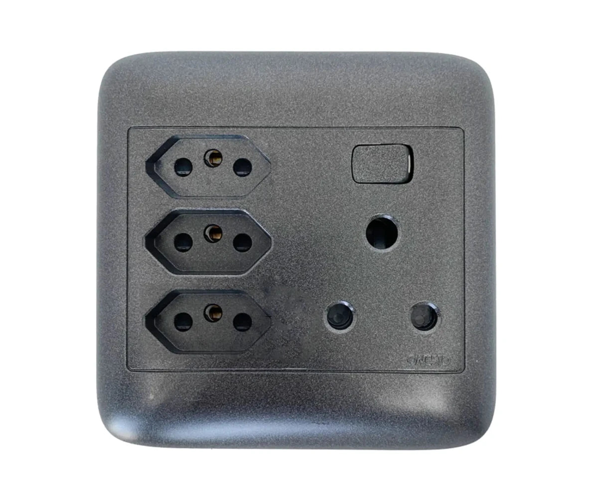Oracle 4x4 Single Switched Socket + 3 x New ZA Socket, Black - ONESTO - Standard Lighting