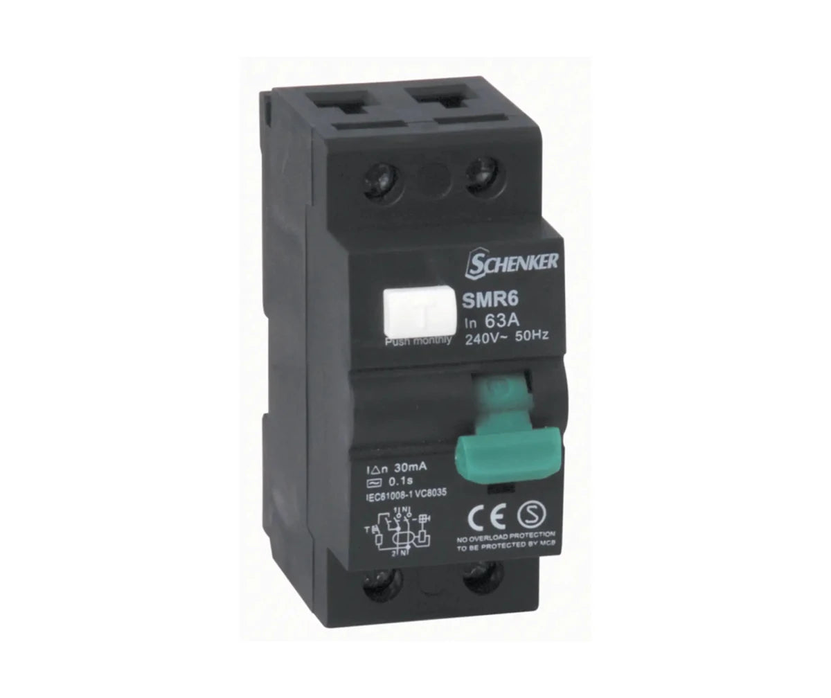 Schenker 2 Pole 80A Mini Rail Earth Leakage - SCHENKER - Standard Lighting